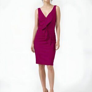 Vintage 90s Hoss Intropia Amethyst Fuchsia Purple Ruffle Sheath Dress S 36 4